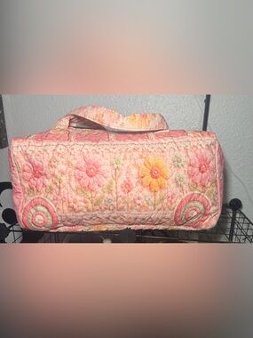 Quilted Pink Floral Travel Tote Bag - Soft Pastel Design